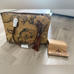 Patricia Nash Yellow and Brown Map Print Tote